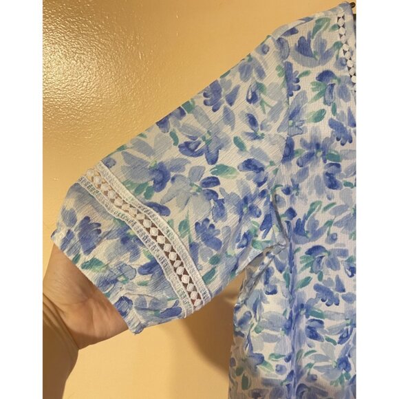 Berkley Jensen Womens Floral V-Neck Pullover Button-Down Blouse W Lace Trim Med - Picture 4 of 16